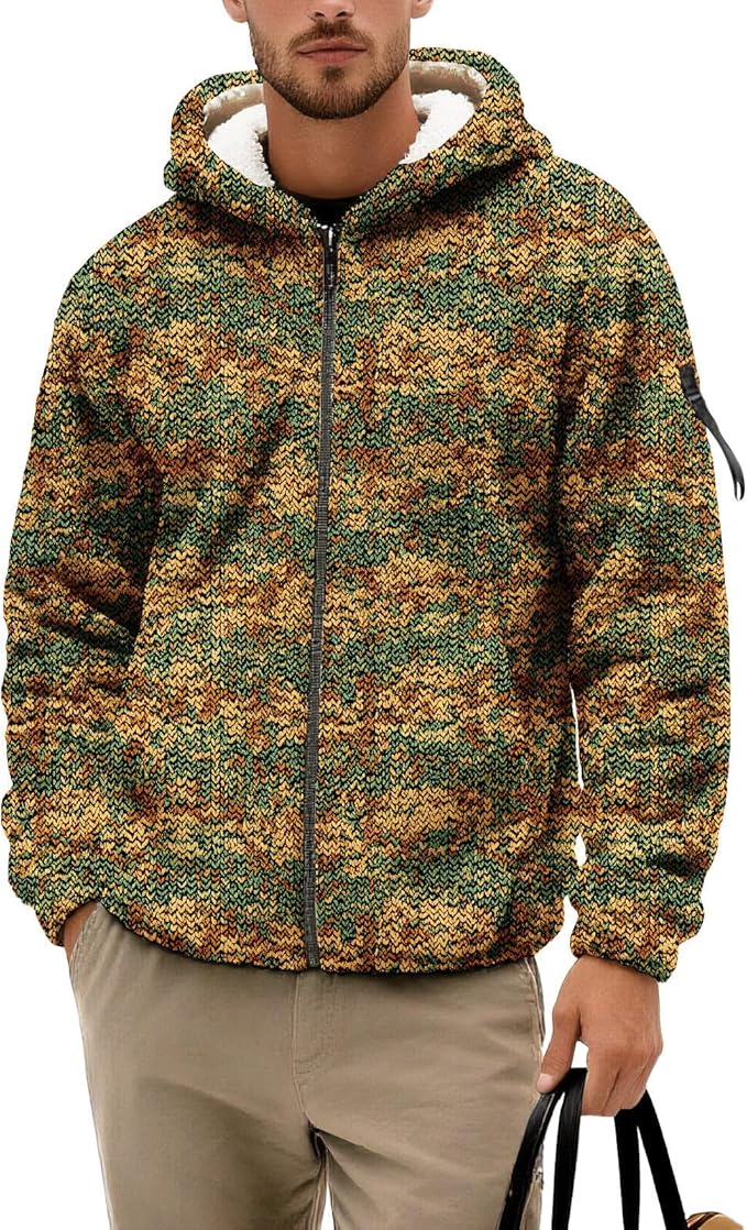 Men's Camouflage Hunting Fleece Lined Hoodie Camo Jackets Zip Up Long Sleeve Casual Winter Coats Hood Outerwear