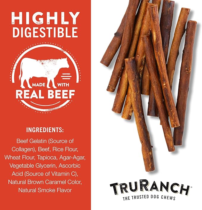 TRURANCH Collagen Sticks - 5" Collagen Sticks for Dogs - Long Lasting Healthy Joint Support - Rawhide Alternative - Skin & Coat Health - Made with Real Beef, Value Pack, 3 Bags, 45 Count