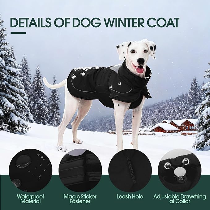 Kuoser Dog Jacket, Dog Coats for Large Dogs, Winter Waterproof Big Doggie Vest, Reflective Dogs Cold Weather Coat, Windproof Turtleneck Pet Puffer Jacket Snowsuit Clothes with Harness Hole