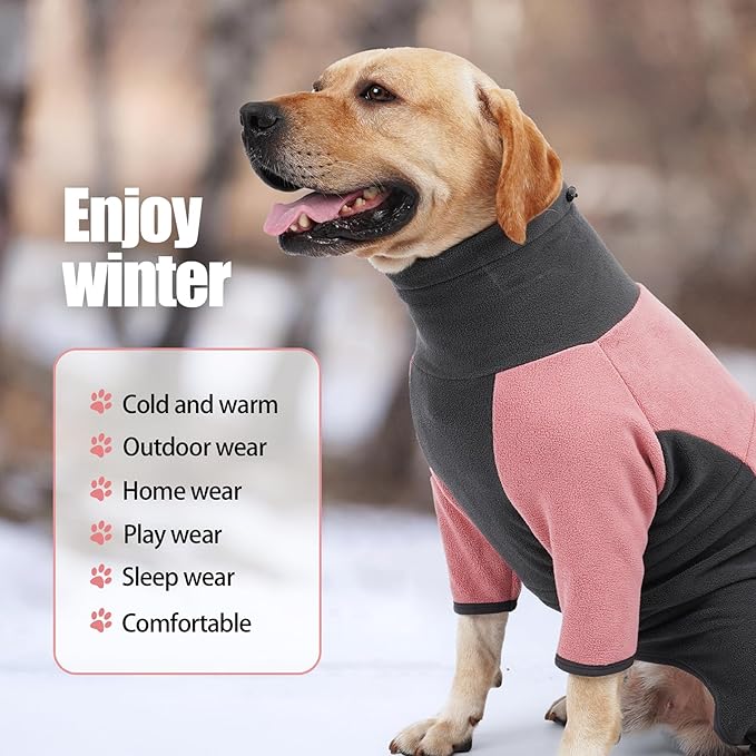 Pinellia's Warm Fleece Dog Jacket - Windproof Pajamas Bodysuit for Cold Weather - Medium/Large Dog (Pink)