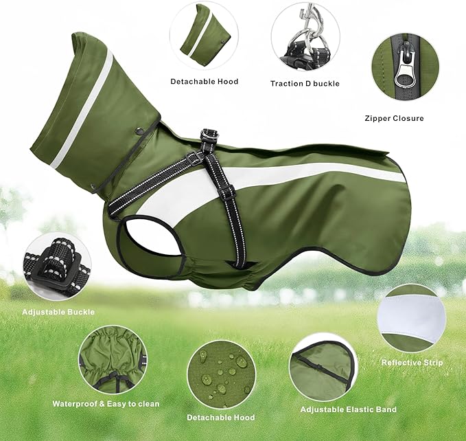 Mosucoirl Dog Raincoat Waterproof Raincoats for Dog Reflective Dogs Rain Jackets with Hood Hoodie Pet Rain Poncho Coat for Small Medium Large Dogs Puppies S-XXL (Green, XL)