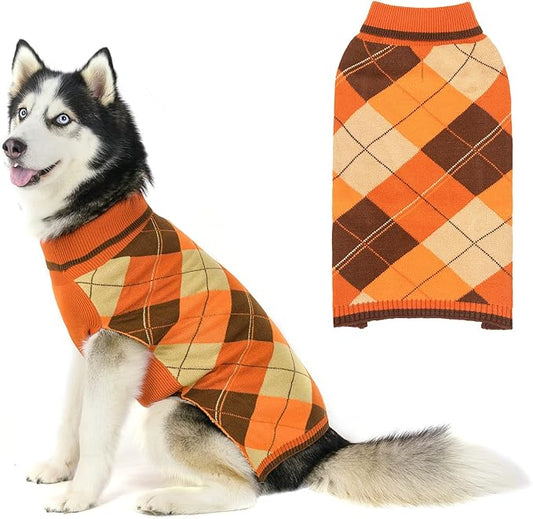 KOOLTAIL Fall Dog Sweater Pet Knitted Clothes - Thanksgiving Classic Plaid Pullover Turtleneck Dog Sweaters with Leash Hole, Thick Cold Weather Pet Outfits for Small Medium Large Dogs Cats Puppy, M
