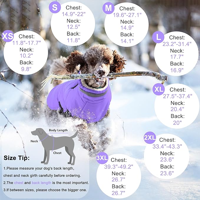 Dogcheer Dog Coat with Harness, Waterproof Dog Jacket Adjustable Winter Coat with Zipper, Christmas Puppy Snow Jacket Fleece Sweater for Small Medium Large Dogs - Taro Purple 2XL