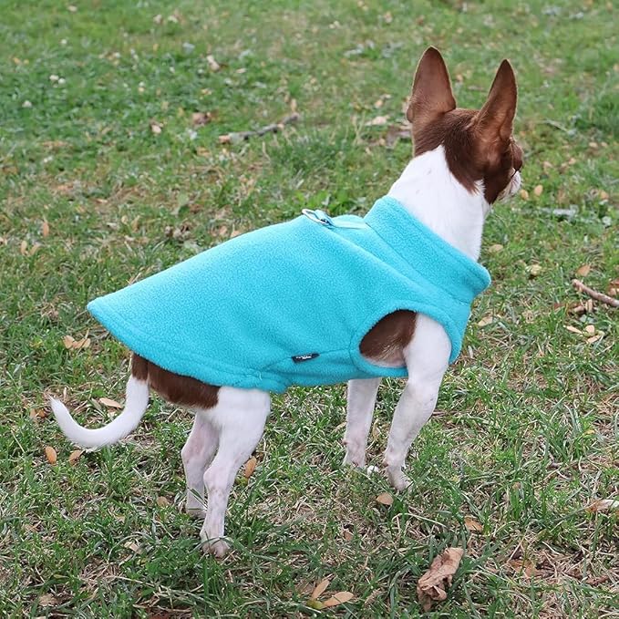 JACKO & CO - Fleece Vest Dog Sweater with Leash Ring - Soft, Warm & Lightweight Pullover Coat for Small & Medium Dogs, Puppies & Cats - Cozy Fall/Winter/Spring Pet Jacket (Turquoise, Large 10-16lbs)