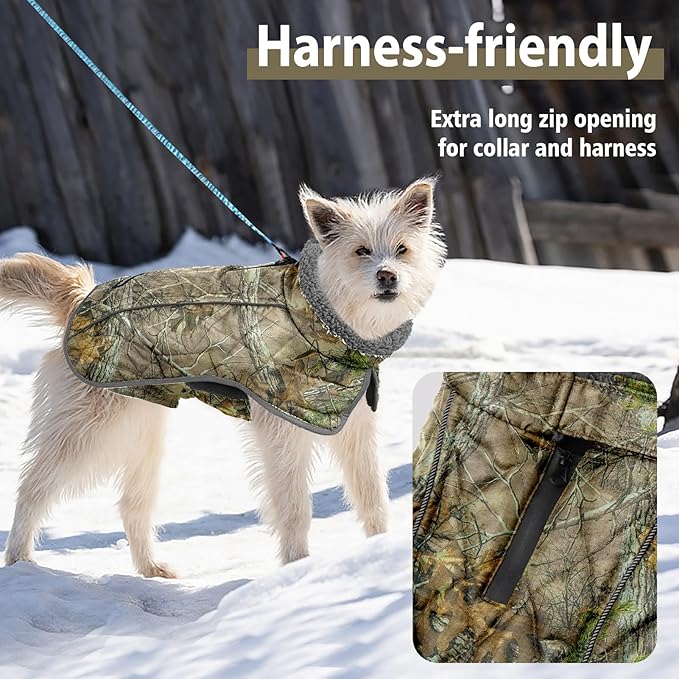 Fragralley Dog Coat Large, Waterproof Dog Jacket with Warm Fleece Lining, Adjustable Reflective Dogs Winter Coat, Turtleneck Pet Coats for Cold Weather (Reed Camouflage XXXL)