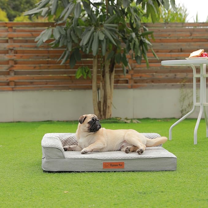 Orthopedic Dog Bed Medium Size Dog, Memory Foam Pet Bed for Medium Dogs, Washable Removable Cover, Nonskid Bottom, Waterproof, 35x23x6 Inches, Light Grey