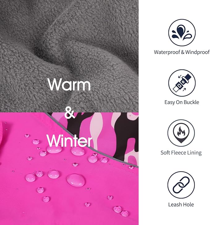 IECOii Extra Warm Dog Coat - Reflective Adjustable Jacket with Buckle & Fleece Turtleneck for Small to Extra Large Dogs