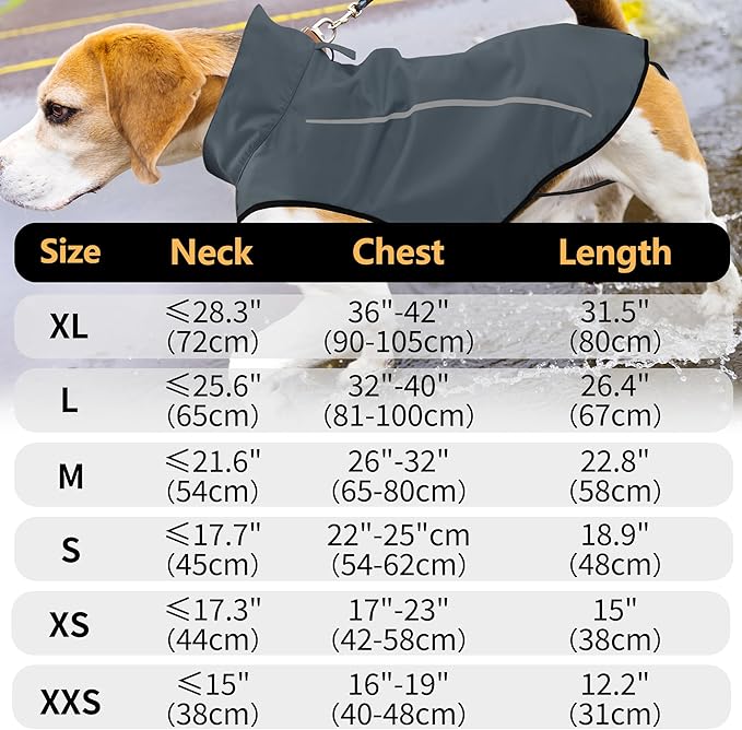 Mile High Life Dog Raincoat, Adjustable Waterproof Reflective Rain Jacket for Small Medium Large Dogs, Lightweight Breathable Pet Rain Coat with Leash Hole(Dark Gray,S Chest 22-25")