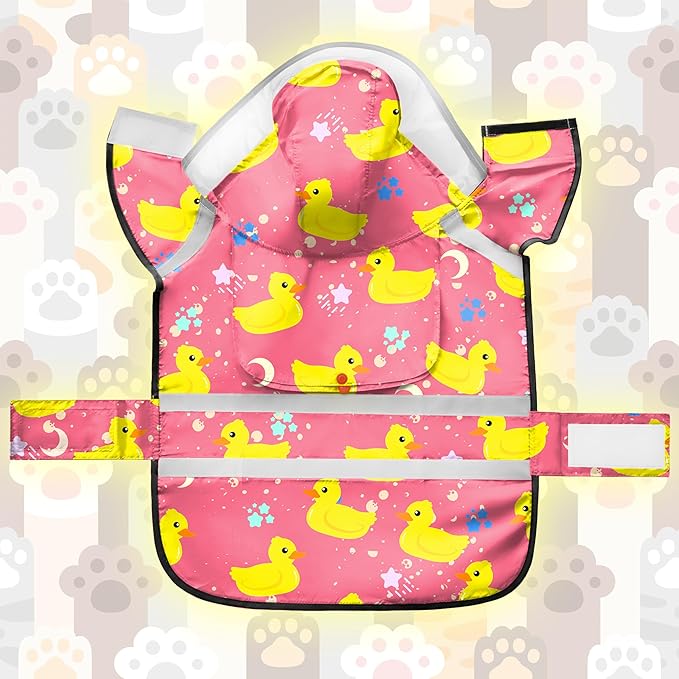 Dog Raincoat, Adjustable Rain Jacket with Hooded Double Layer for Large Medium Small Dogs Puppies, Lightweight Waterproof Rain Coat Poncho with Reflective Stripe Duck Pink,XL