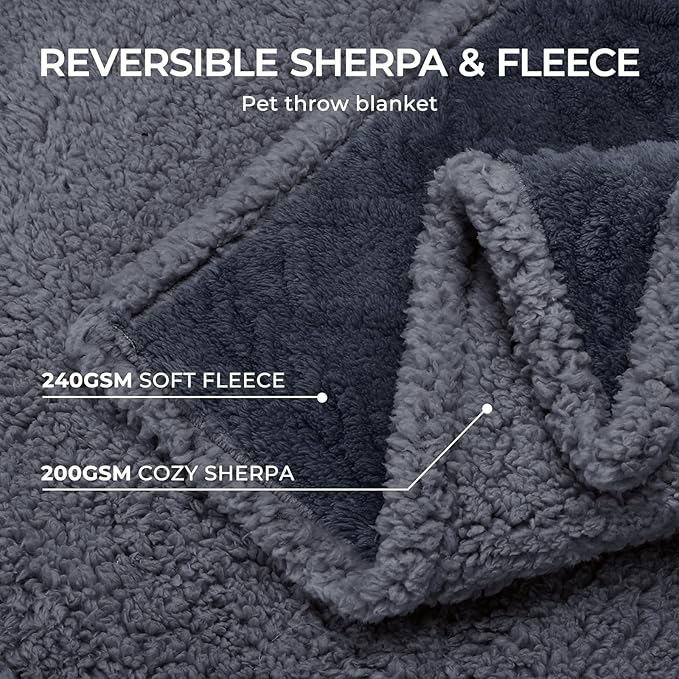 Waterproof Pet Blanket, Liquid Pee Proof Dog Blankets for Sofa Bed Couch, Reversible Sherpa Fleece Furniture Protector Cover for Small Medium Large Dogs Cats,Dark Grey X-Large（85" x 57"）