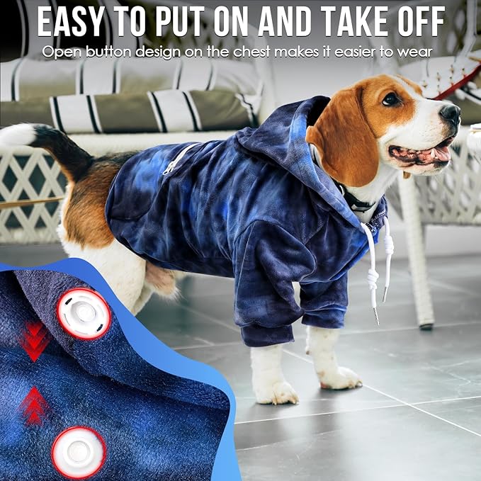 SlowTon Dog Hoodie Tie Dye - Warm Dog Sweater Hoodies with Pocket, Fall Winter Dogs Coat Jacket Pet Outfit Puppy Hooded Sweatshirt Clothes for Small Medium Large Dogs (Blue,XL)