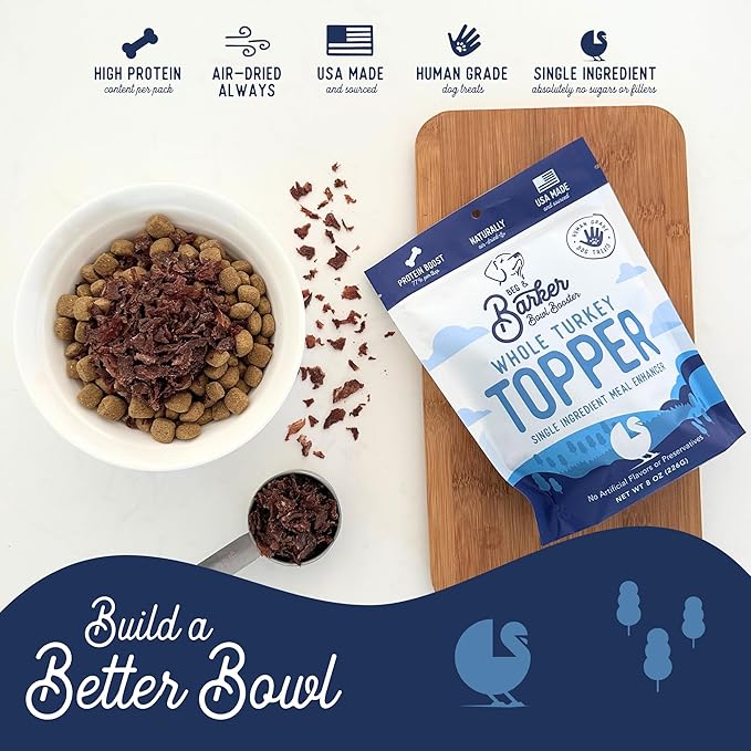 Beg & Barker Turkey Dog Food Toppers for Picky Eaters (8 Ounce, Pack of 1) - Bowl Booster with Whole Turkey - Premium Meal Mixers for Dogs - Single Ingredient, Human Grade, Grain Free