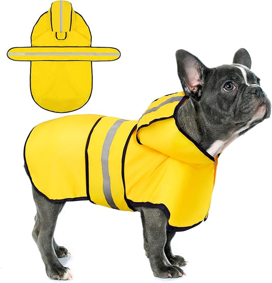 Paiaite Dog Raincoat: Hooded Slicker Poncho, Durable Waterproof Jacket with Reflective Stripes, Convenient Leash Hole, and Adjustable Fit, Perfect for Small, Medium, and Large Dogs Yellow 3XL