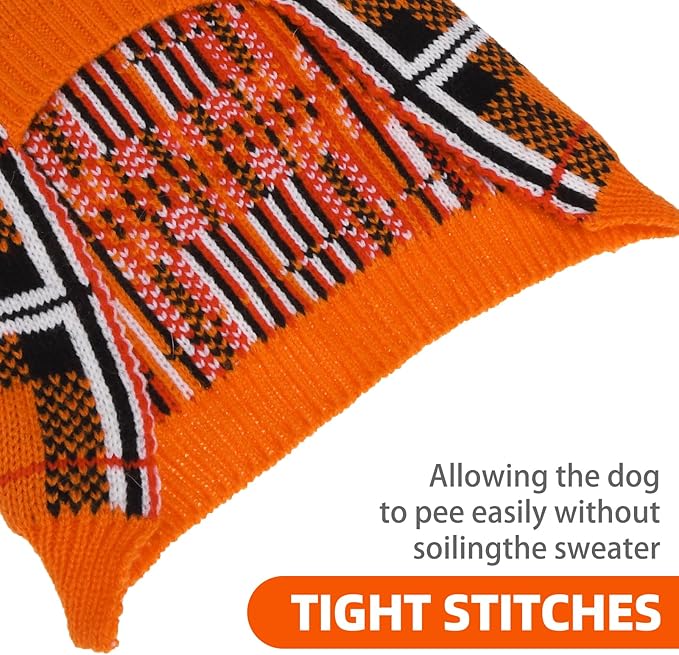 PUPTECK Dog Sweaters for Large Medium Small Dogs - Fall Classic Plaid Style Puppy Holiday Winter Coat Clothes Warm, Reddish Orange, XL