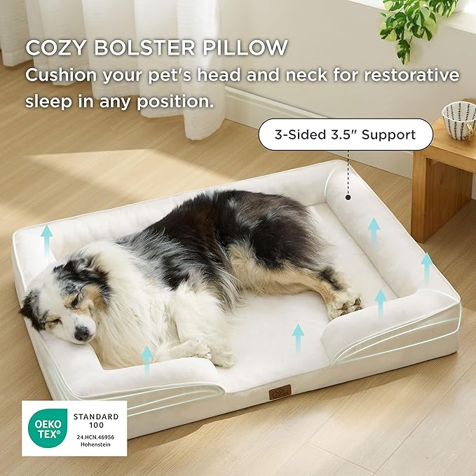 Bedsure XL Orthopedic Dog Bed for Extra Large Dogs - Washable XLarge Dog Cat Bed Waterproof, Comfort Dogs Couch Sofa with Washable Removable Cover, Pet Bed with Nonskid Bottom, Ivory, 42"