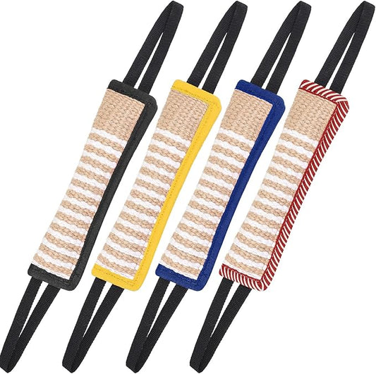 Kacctyen 4 Pcs Dog Tug Toys, Jute Pillow Pull Toy with 2 Strong Handles Tug of War Interactive Play Puppy Training Equipment for Medium to Large Dogs, 4 Colors(Dark Color)