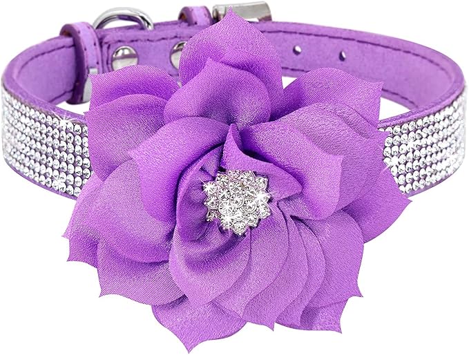 Serijoars Small Dog Collar with Rhinestone Crystal Diamond Colorful Bling Girl Puppy Cat Collars (L, Purple6)