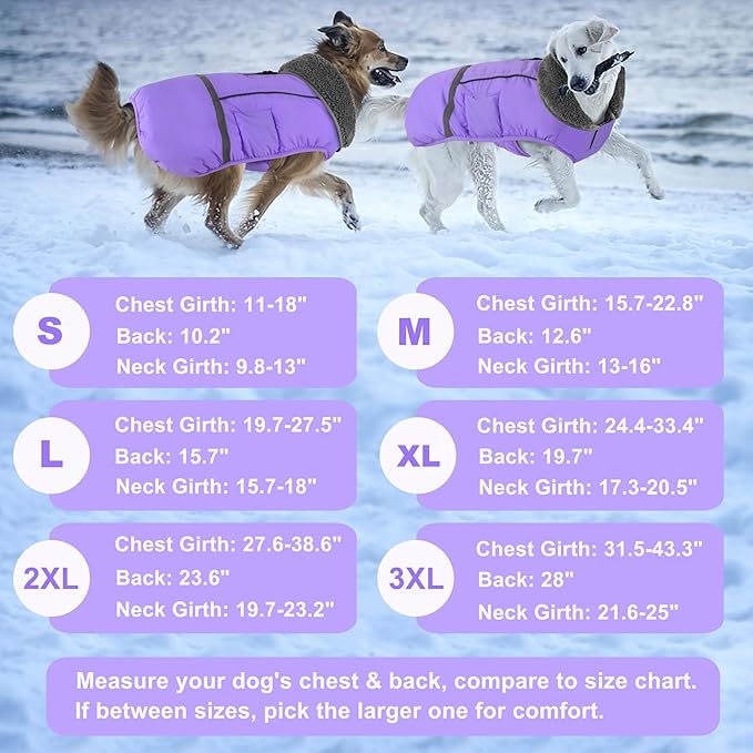 Dogcheer Warm Dog Coat, Waterproof Dog Jacket Christmas Puppy Winter Coat with Buckle, Reflective Adjustable Pet Snow Jacket Fleece Sweater for Small Medium Large Dogs - Taro Purple 3XL