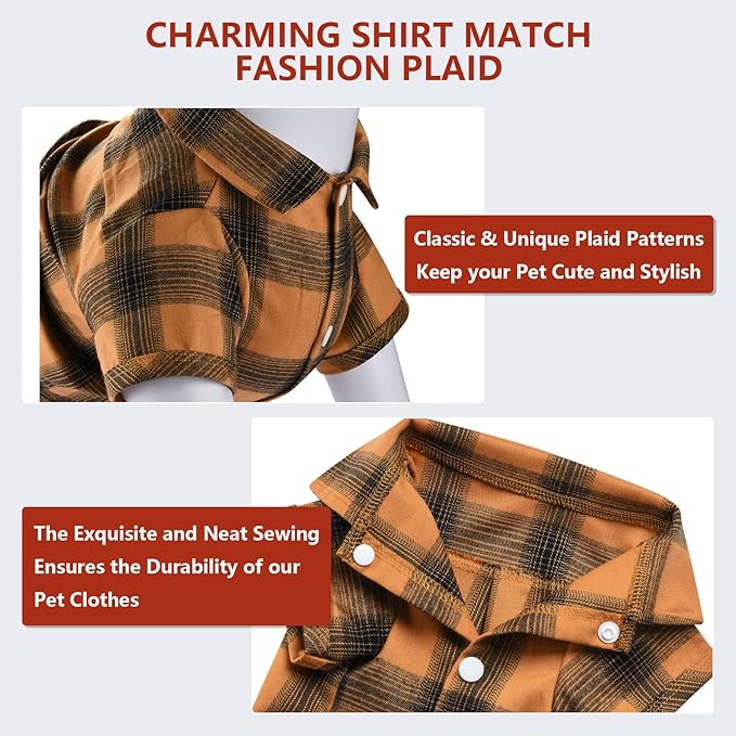 Koneseve Dog Shirt Plaid Dog Clothes for Small Dogs Boy Girl Cat Clothes Soft Puppy Outfit Adorable Pet T-Shirts Kitten Grid Costume Apparel Thanksgiving Christmas Clothing (Yellow; 2XL)