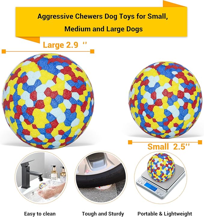 Dog Balls Toys for Aggressive Chewers, Indestructible Durable Bouncy Floating Balls for Dogs to Fetch, Durable Solid Rubber Ball for Training Dog(2 Pack)