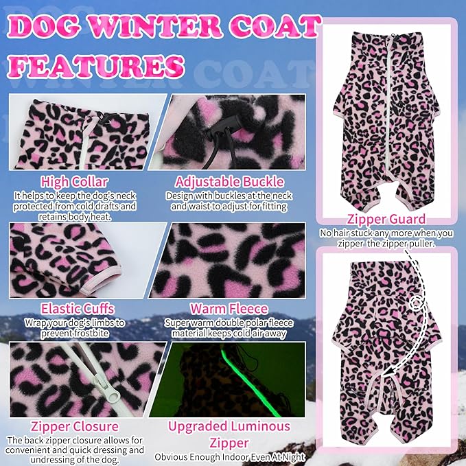 ROZKITCH Winter Coat for Dogs Large, Pet Windproof Warm Cold Weather Jacket Vest with Luminous Zipper, Jumpsuit Apparel Outfit Clothes for Large Giant Dog L-Pink 3XL