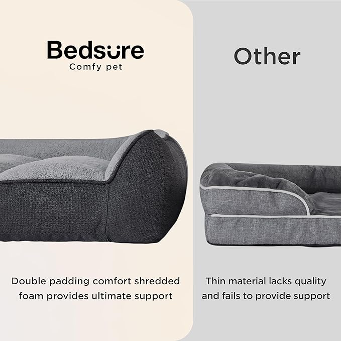 Bedsure XL Plus Orthopedic Dog Beds Large Sized Dog - Extra Thick Supportive Dogs Couch with Waterproof Washable Cover, Jumbo Comfort Pet Bed Sofa with Soft Plush Sherpa and Nonskid Bottom, Grey, 48"