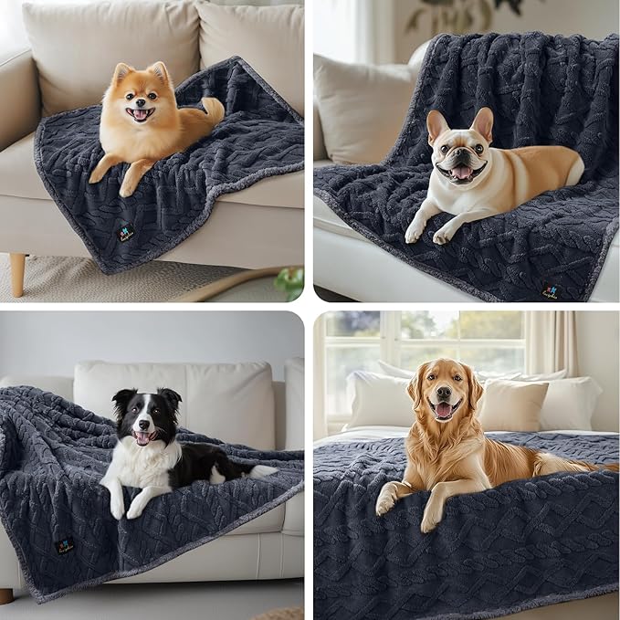Waterproof Pet Blanket, Liquid Pee Proof Dog Blankets for Sofa Bed Couch, Reversible Sherpa Fleece Furniture Protector Cover for Small Medium Large Dogs Cats,Dark Grey Medium（57" x 40"）