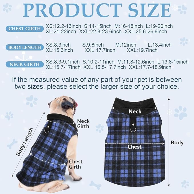 Weewooday 4 Pieces Winter Fabric Dog Sweaters with Leash Ring Soft Fleece Vest Pullover Pet Jacket Warm Dog Clothes Coats for Pet Puppy Cats Chihuahua(XXXL(Neck:17.7-18.9” Chest:25.6-26.8”))
