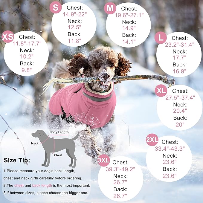 Dogcheer Dog Coat with Harness, Waterproof Dog Jacket Adjustable Winter Coat with Zipper, Christmas Puppy Snow Jacket Fleece Sweater for Small Medium Large Dogs - Light Pink 3XL
