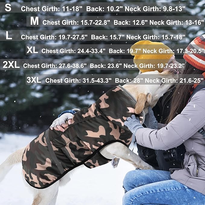 Dogcheer Warm Dog Coat, Waterproof Dog Jacket Christmas Puppy Winter Coat with Buckle, Reflective Adjustable Pet Snow Jacket Fleece Sweater for Small Medium Large Dogs - Dusty Pink Camo, 2XL