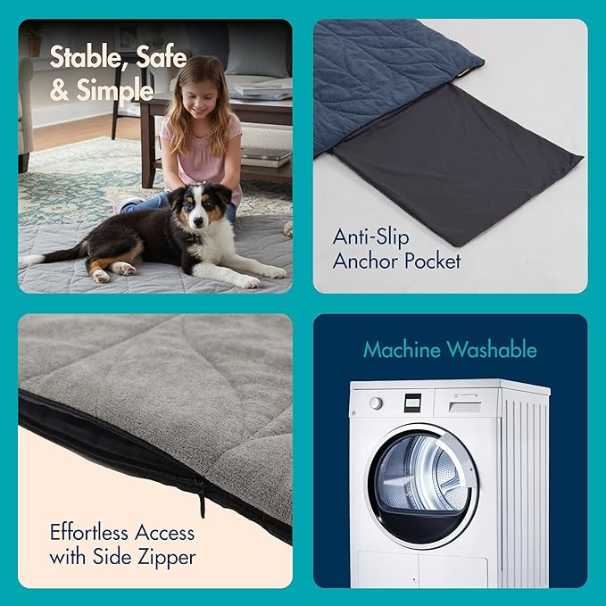 Dog Heating Pad (31"x20") - Waterproof Electric Heated Mat & Pet Bed for Indoor and Outdoor Use, Chew Resistant Cord, Machine Washable Cover with Wheat Pattern Quilting, for Cats and Pets