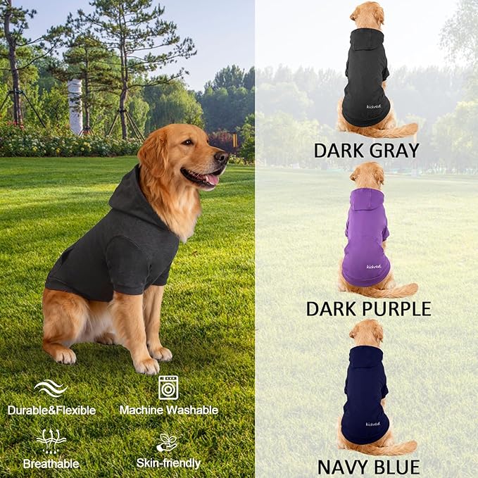Basic Dog Hoodie Sweatshirts, Pet Clothes Hoodies Sweater with Hat and Leash Hole, Soft Cotton Outfit Coat for Large Medium Small Dogs, Dark Grey (X-Large)