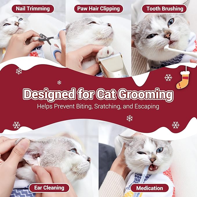 27.5" Large Cat Wrap for Nail Trimming，Self-adherent Cat Grooming Wrap for Adult Cat & Small Dog, Anti-Scratch Cat Swaddle Burrito Wrap for Medicine,Nail Clipping,Ear Cleaning,Teeth Brushing