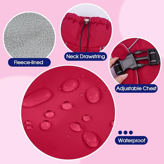 FUAMEY Dog Cold Weather Coats,Dog Winter Jackets for Large Dogs Warm Dogs Coat with Reflective Strips Waterproof Pet Snowsuit Thick Paded Pets Vest for Labrador Golden Retriever Wine Red XL