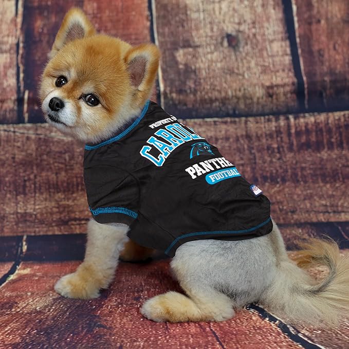 NFL Carolina Panthers Dog T-shirt X-Small. - Licensed Shirt for Pets Team Colored with Team Logos- Premium Stretchable Materials for the comfort of your Dog & Cat