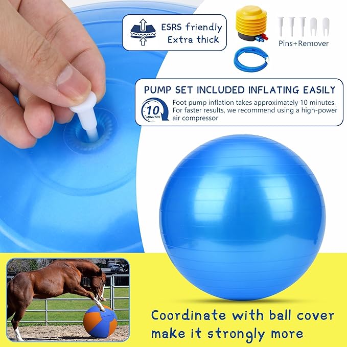 Herding Ball for Dogs - 25" Large Herding Ball with Anti-Burst Cover and Pump, Outdoor Dog Exercise Toy for Australian Shepherd, German Shepherd, Collie (Blue & Orange)