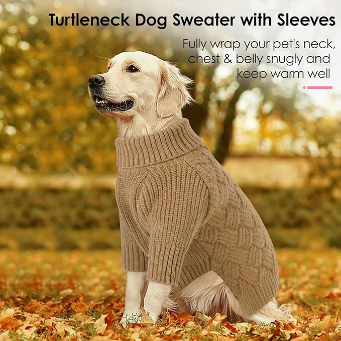 AOFITEE Dog Sweater, Warm Dog Sweaters for Large Dogs, Halloween Dogs Sweater, Turtleneck Girl Pet Sweaters, French Bulldog Sweatshirt, Knit Female Male Pet Knitwear for Winter Fall (Brown Large)