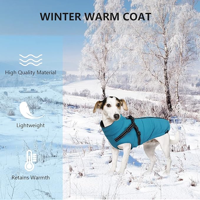 Geyecete Winter Warm Coat Waterproof Dog Winter Jacket with Harness Traction Belt,Pet Outdoor Jacket Dog Autumn and Winter Clothes for Medium, Small Dog-Blue-XXL