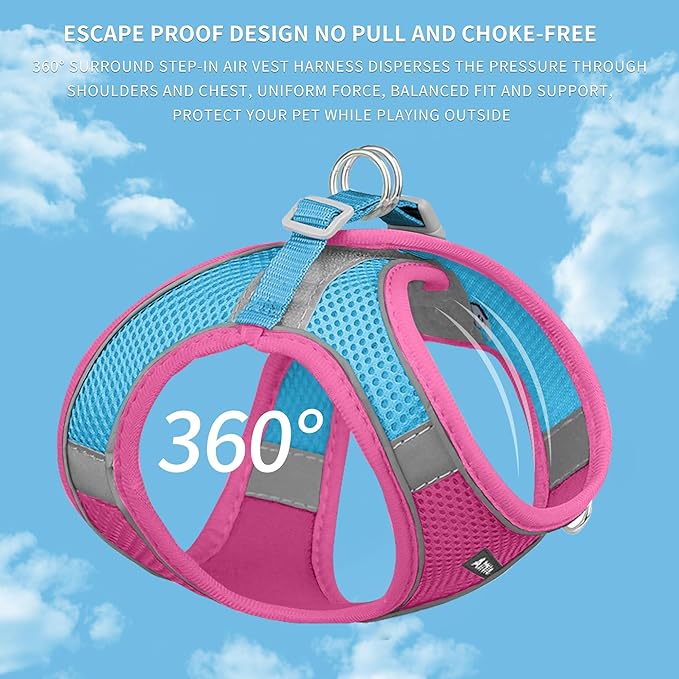 AIITLE Escape Proof Dog Harness - Step in Adjustable Dog Harness No Choke Over with Breathable Mesh and Quick-Release Buckle for Summer- Outdoor Walking, Camping, Training for Medium Dogs Hot Pink XL