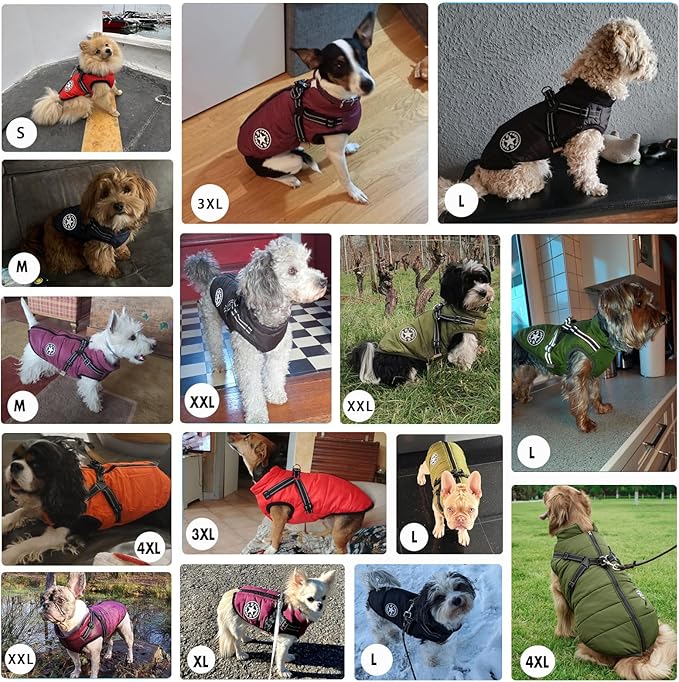 Aiboria Dog Jackets for Winter Windproof Waterproof 2 in 1 Outfit Cold Weather Coat Dog Vest Harness Puppy Winter Warm Jacket Red M