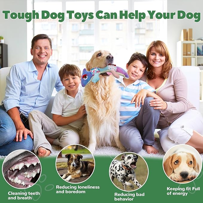 Crinkle Dog Toys Squeaky Plush No Stuffing Cute Puppy Stuffless Tough Rop Pull Toy, Fun Dog Stuffed Animals Durable Chew Set for Small Medium Large Pup (Large, Purple Chameleon)