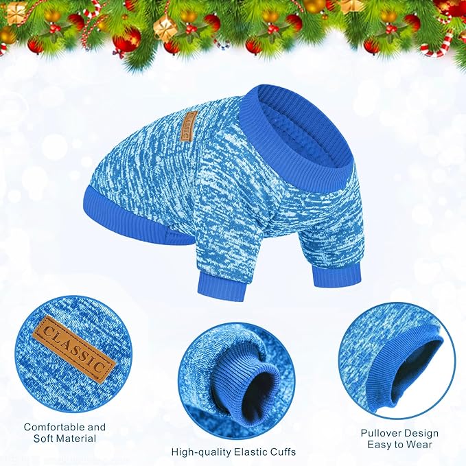 2 Pieces Pet Dog Classic Knitwear Sweater, Fleece Coat for Small,Medium Dogs,Warm Pet Dog Cat Clothes,Soft Puppy Customes for Chihuahua Yorkshire Tzu (Blue Dark Navy,L)