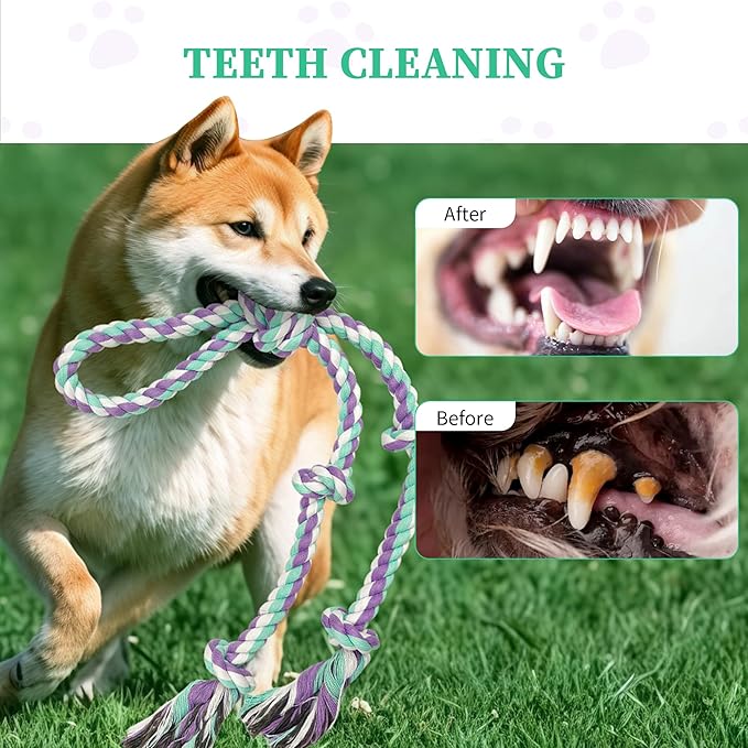 Dog Rope Toys for Large/Medium Aggressive Chewers, Tough Cotton Chew Toy, 3 Feet 5 Knots Indestructible, Tug of War Dog Pull Rope Teeth Cleaning(5 Knots-19.5Inch)