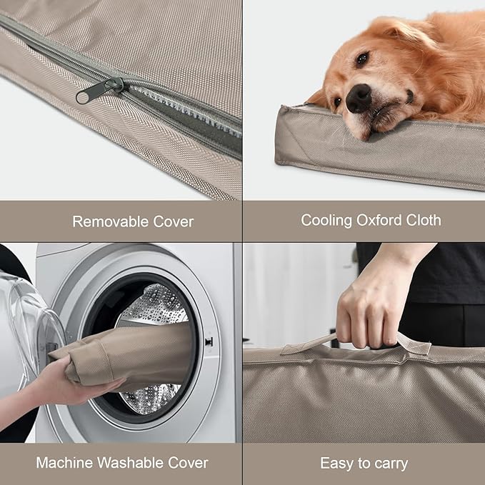 Orthopedic Dog Bed for Large Dogs, Waterproof Dog Bed Washable Pet Bed for Large Sized Dogs with Egg Crate Foam Pet Mat, Removable Oxford Cover, Khaki