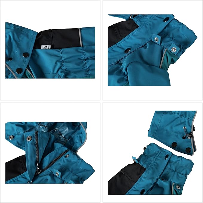 LOVELONGLONG Waterproof Dog Raincoat with Removable Hood – Outdoor Full Body Dog Jacket, Windproof Snowproof Shell Suit – All Season Pet Rain Gear Ocean Teal XXS