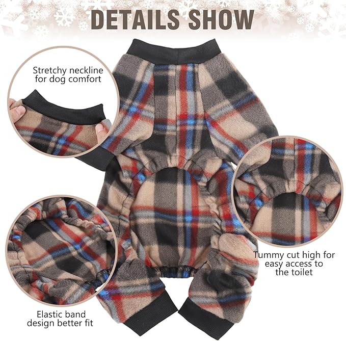 SCENEREAL Fall Dog Pajamas for MediumSized Dogs - Soft, Warm Thanksgiving Puppy Sweatershirt Clothes, Holiday Onesie Outfits for Doggie Winter Christmas - Dog Jammies Pjs, Brown