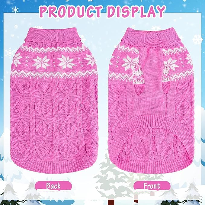 Warm Winter Dog Sweater - Cold Weather Pet Clothes for Small Medium Large Dogs Indoor Outdoor, Soft Classic Knit Puppy Apparel, Pink, ML