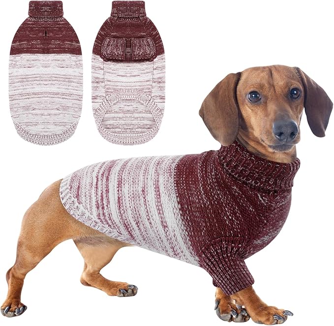 Queenmore Pullover Large Dog Sweater,Classic Turtleneck Warm Pet Sweater with Leash Hole for Dog Girls Boys,Winter Knitwear Clothes for Dachshund,Corgi,French Bulldog(Purple,L)