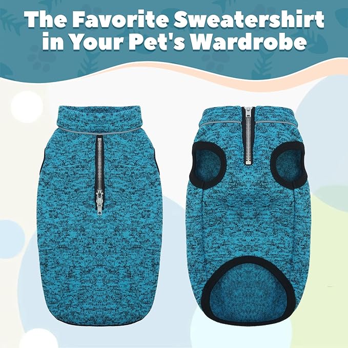 ROZKITCH Dog Sweater for Extra Large Giant Breeds, Knit Fabric & Fleece Vest for Winter Fall Outdoor Hiking Walking Playing Indoor Sleeping Half Zipper Closure, Reflective All Seasons Blue 4XL