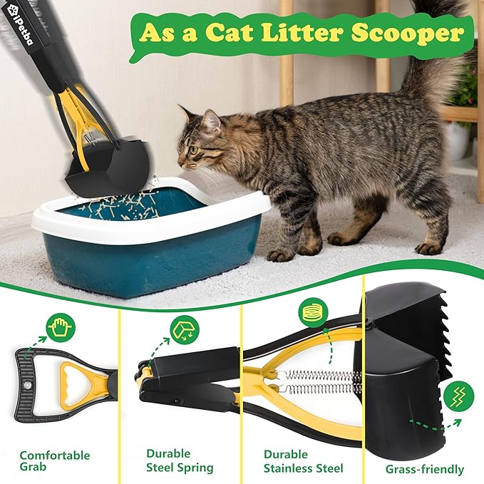 Large Dog Pooper Scooper for Yard - 32" Long Handle, No Bending, Grass-Friendly, Easy to Clean, Durable & Sturdy, 2-Pack